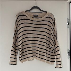 Wooden Ships Drapey Boxy Cotton Cream/Black Striped Sweater S/M EUC